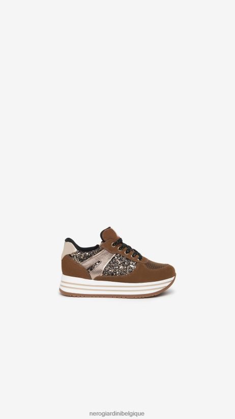 chaussure être NeroGiardini fille art. baskets i332710f en cuir et toile malto F2F08N461