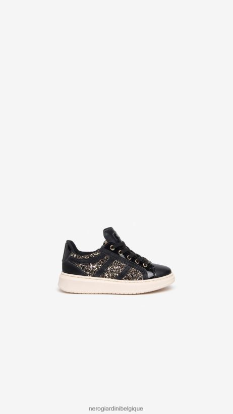chaussure être NeroGiardini fille art. baskets i332730f en cuir et toile noir F2F08N468