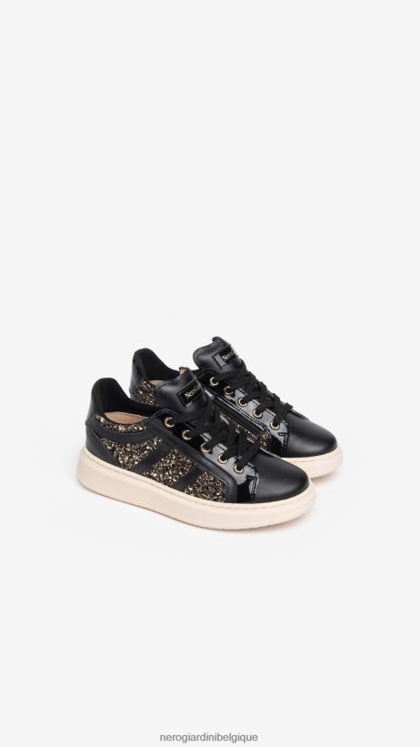 chaussure être NeroGiardini fille art. baskets i332730f en cuir et toile noir F2F08N468