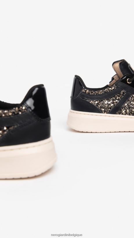 chaussure être NeroGiardini fille art. baskets i332730f en cuir et toile noir F2F08N468