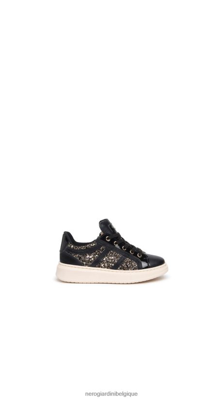 chaussure être NeroGiardini fille art. baskets i332730f en cuir et toile noir F2F08N468