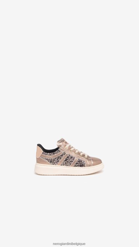 chaussure être NeroGiardini fille art. baskets i332731f en cuir et toile biscotto F2F08N469
