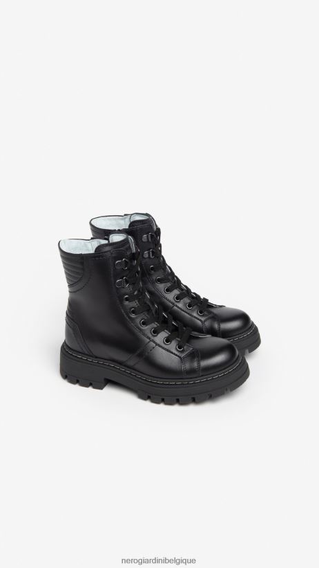 chaussure être NeroGiardini fille art. bottes militaires en cuir i332800f noir F2F08N480