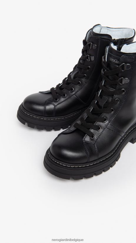chaussure être NeroGiardini fille art. bottes militaires en cuir i332800f noir F2F08N480