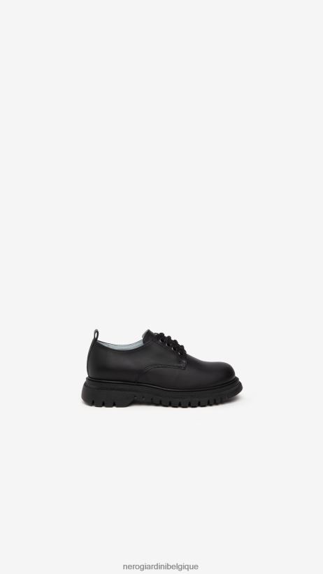 chaussure être NeroGiardini fille art. i332700f chaussures à lacets en cuir noir F2F08N458