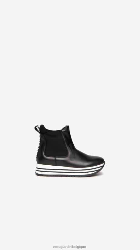 chaussure être NeroGiardini fille art. i332712f bottines en cuir et toile noir F2F08N460