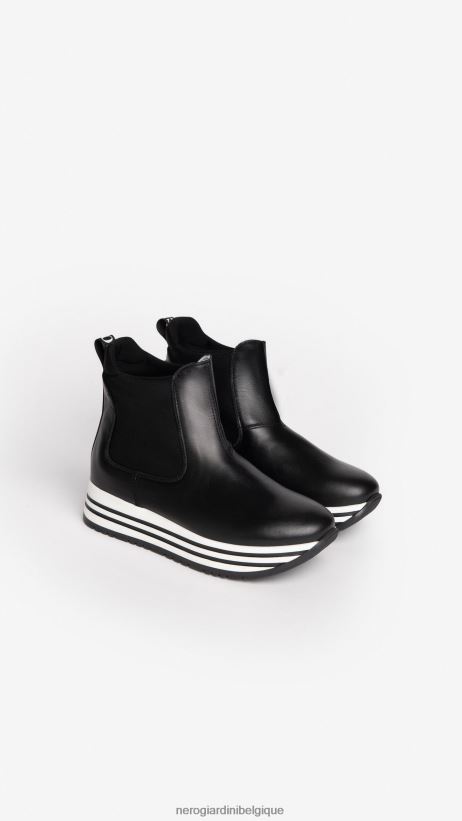 chaussure être NeroGiardini fille art. i332712f bottines en cuir et toile noir F2F08N460
