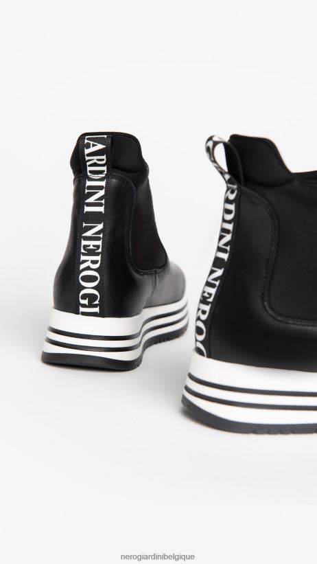 chaussure être NeroGiardini fille art. i332712f bottines en cuir et toile noir F2F08N460