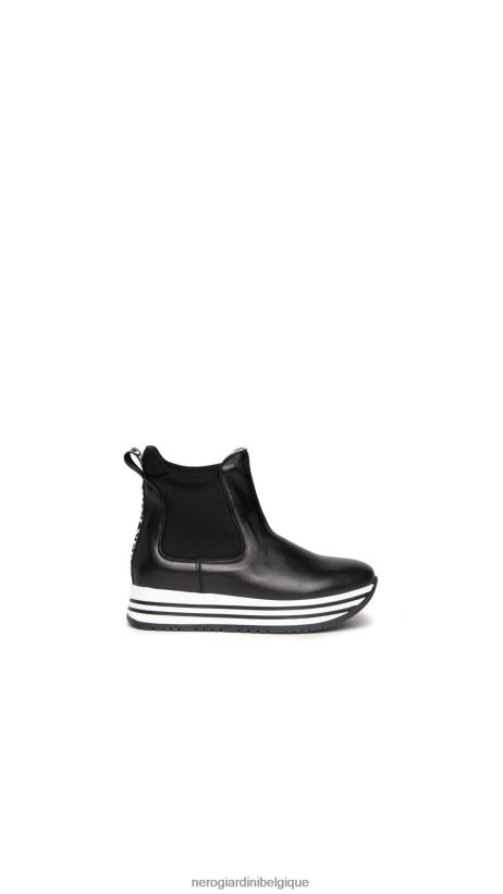 chaussure être NeroGiardini fille art. i332712f bottines en cuir et toile noir F2F08N460