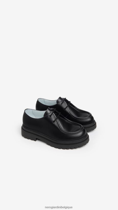 chaussure être NeroGiardini fille art. i332762f chaussures à lacets en cuir noir F2F08N493