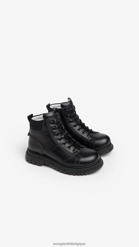 chaussure être NeroGiardini garçon art. bottes militaires en cuir i334562m noir F2F08N453