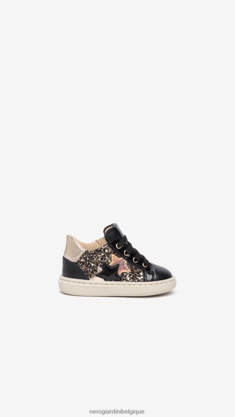 chaussure être NeroGiardini fille art. i322530f baskets junior en toile et cuir noir F2F08N402