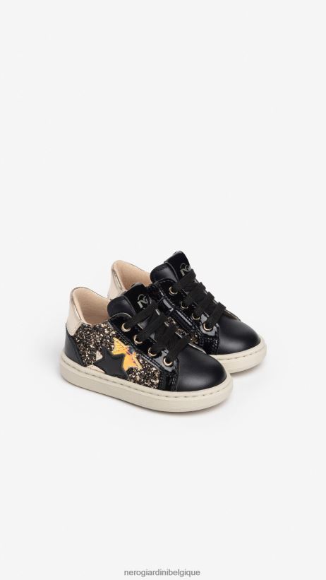 chaussure être NeroGiardini fille art. i322530f baskets junior en toile et cuir noir F2F08N402