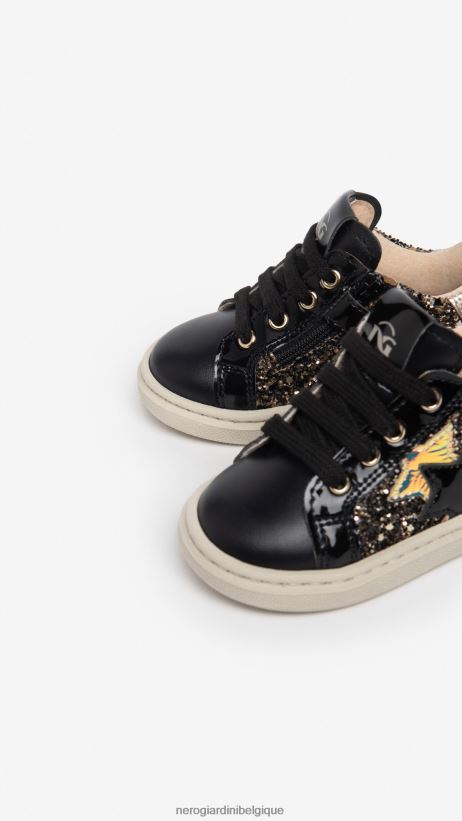 chaussure être NeroGiardini fille art. i322530f baskets junior en toile et cuir noir F2F08N402