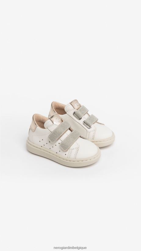 chaussure être NeroGiardini fille art. i322532f baskets junior en cuir et toile osso F2F08N400