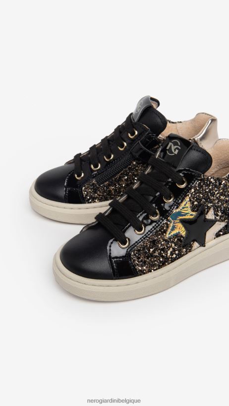 chaussure être NeroGiardini fille art. i327530f baskets junior en toile et cuir noir F2F08N412