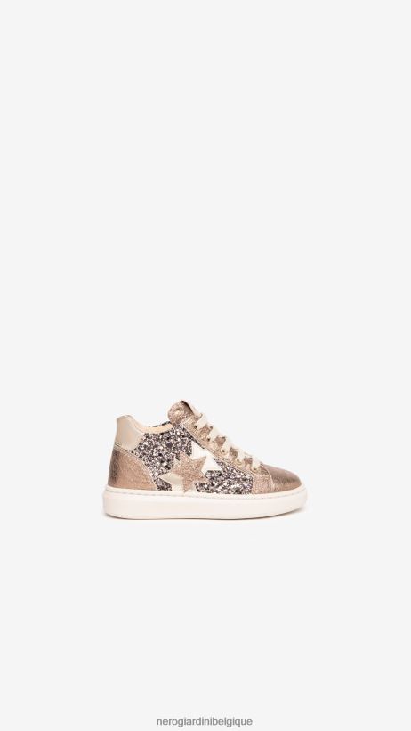 chaussure être NeroGiardini fille art. i327531f baskets junior en cuir et toile biscotto F2F08N413