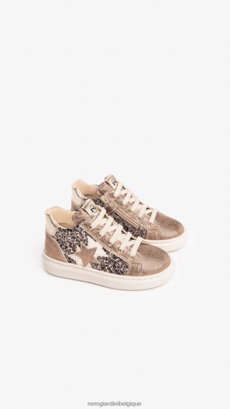chaussure être NeroGiardini fille art. i327531f baskets junior en cuir et toile biscotto F2F08N413