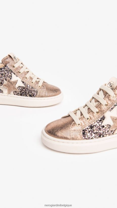 chaussure être NeroGiardini fille art. i327531f baskets junior en cuir et toile biscotto F2F08N413