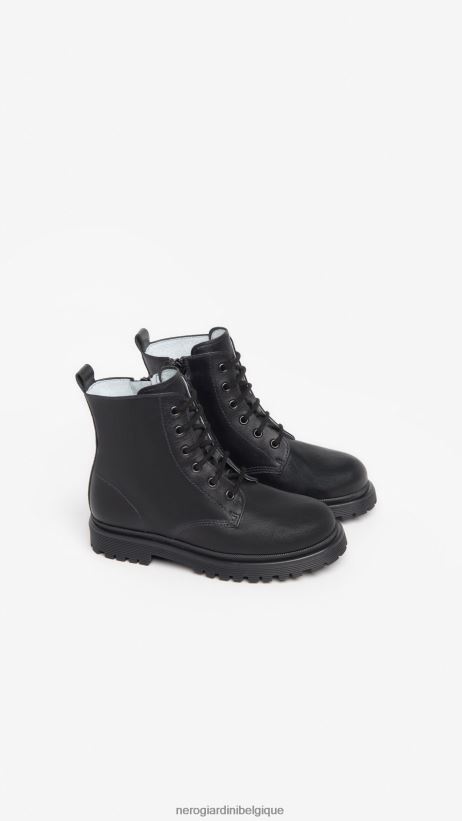 chaussure être NeroGiardini fille art. i327552f bottes de combat en cuir junior noir F2F08N434