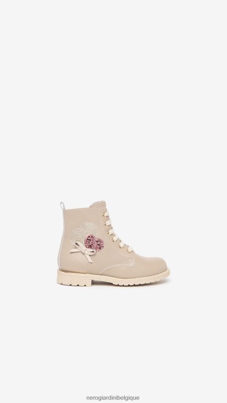 chaussure être NeroGiardini fille art. i327560f bottes de combat en cuir junior beige F2F08N437