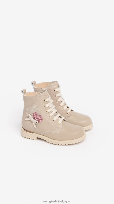 chaussure être NeroGiardini fille art. i327560f bottes de combat en cuir junior beige F2F08N437