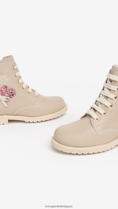 chaussure être NeroGiardini fille art. i327560f bottes de combat en cuir junior beige F2F08N437