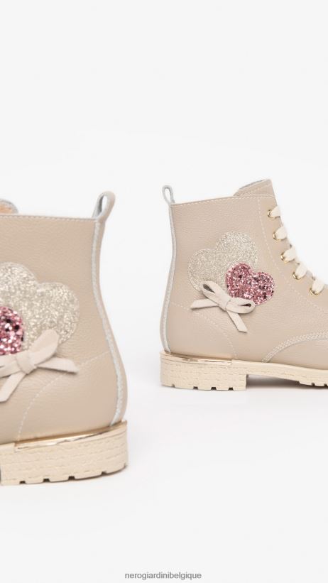 chaussure être NeroGiardini fille art. i327560f bottes de combat en cuir junior beige F2F08N437