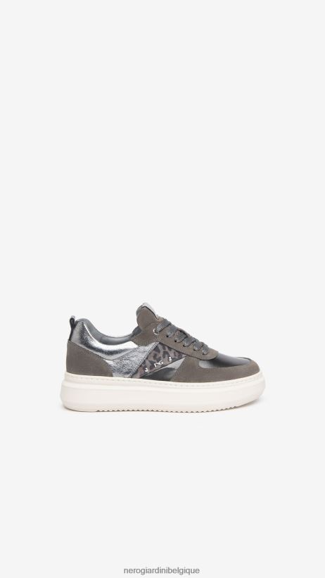 chaussure être NeroGiardini femmes art. baskets i308432d en cuir et en daim ciment F2F08N35