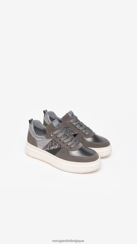 chaussure être NeroGiardini femmes art. baskets i308432d en cuir et en daim ciment F2F08N35