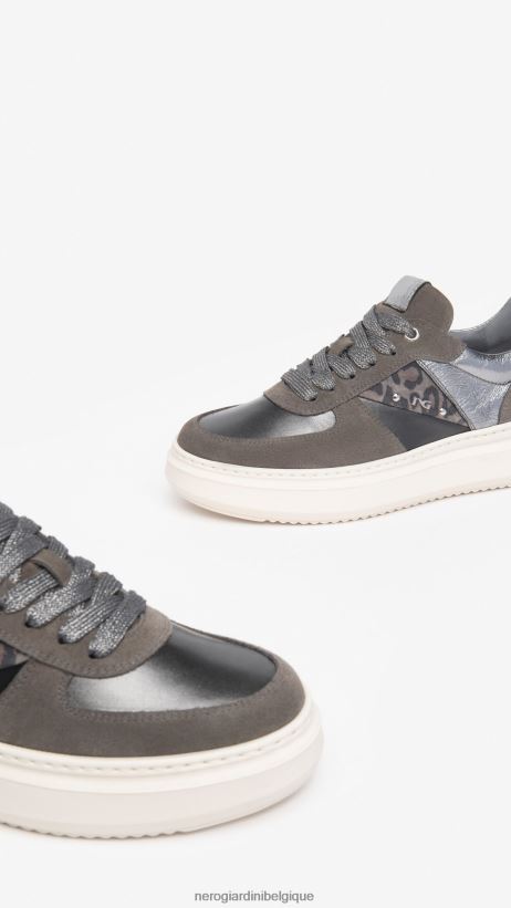 chaussure être NeroGiardini femmes art. baskets i308432d en cuir et en daim ciment F2F08N35