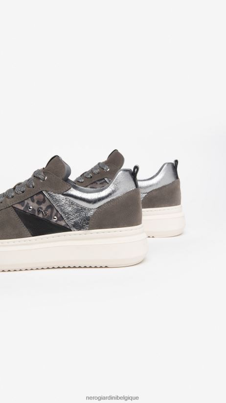 chaussure être NeroGiardini femmes art. baskets i308432d en cuir et en daim ciment F2F08N35
