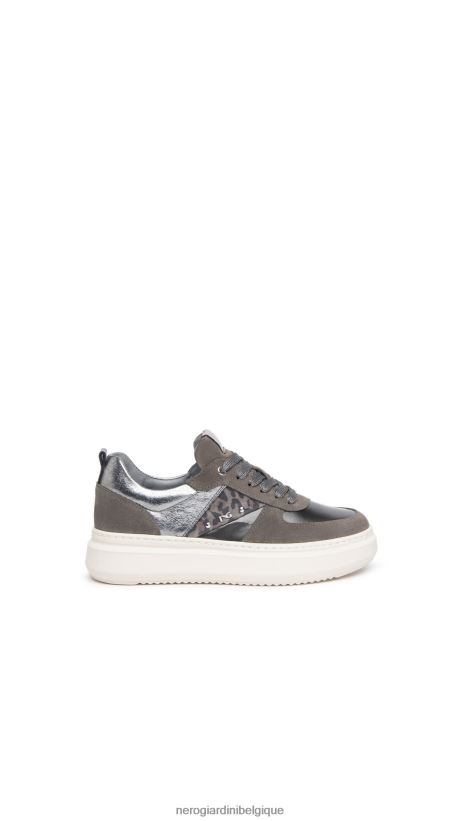 chaussure être NeroGiardini femmes art. baskets i308432d en cuir et en daim ciment F2F08N35