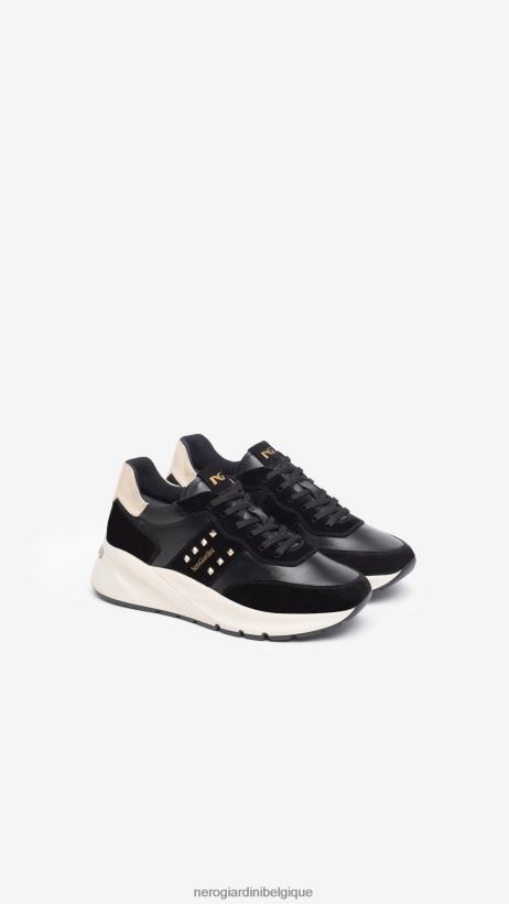 chaussure être NeroGiardini femmes art. baskets i308335d en cuir et en daim noir F2F08N1