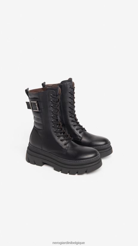chaussure être NeroGiardini femmes art. bottes militaires en cuir i309101d noir F2F08N118
