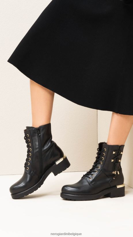 chaussure être NeroGiardini femmes art. i308994d bottes militaires en cuir noir F2F08N112