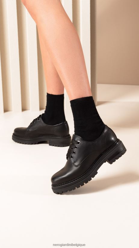 chaussure être NeroGiardini femmes art. i117718d chaussures à lacets en cuir noir F2F08N70