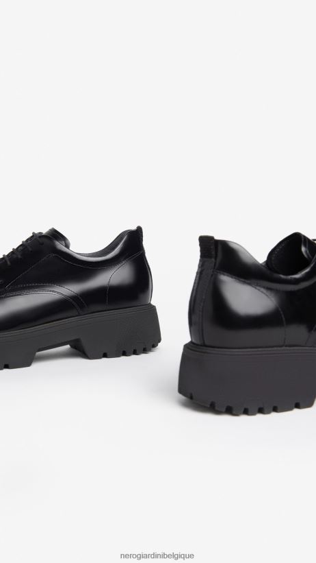 chaussure être NeroGiardini femmes art. i308163d chaussures à lacets en cuir noir F2F08N77