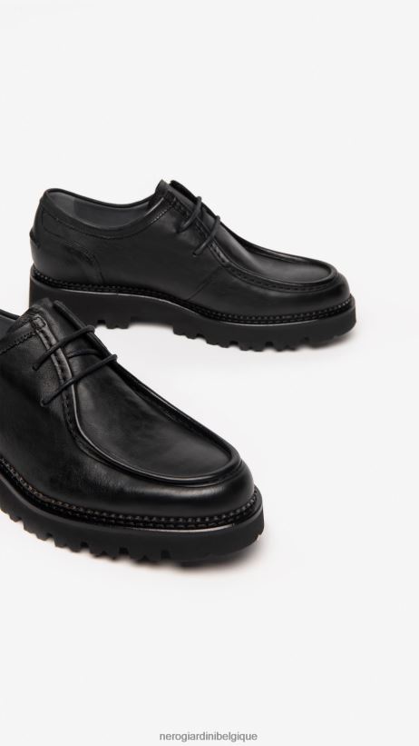 chaussure être NeroGiardini Hommes art. i202651u chaussures à lacets en cuir noir F2F08N362
