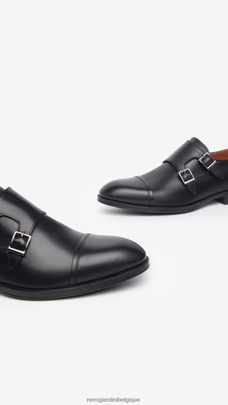 chaussure être NeroGiardini Hommes art. i302943ue double boucle en cuir noir F2F08N356