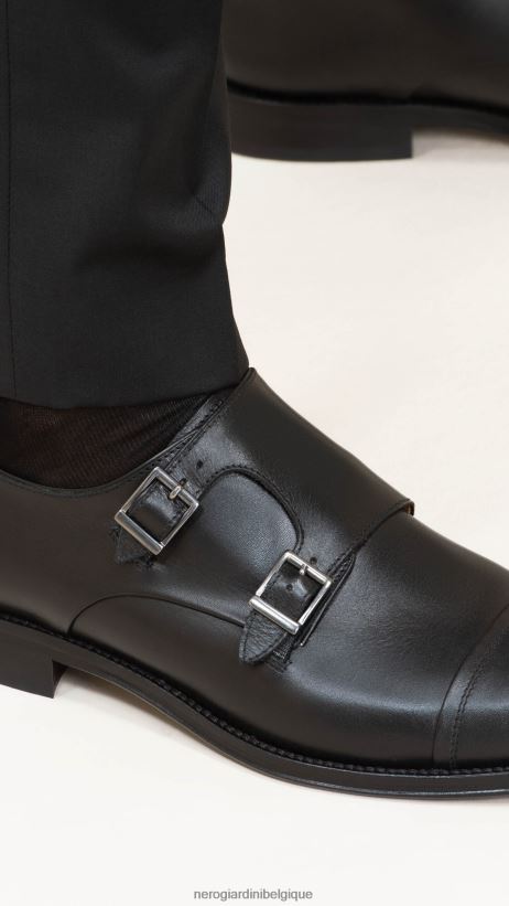 chaussure être NeroGiardini Hommes art. i302943ue double boucle en cuir noir F2F08N356